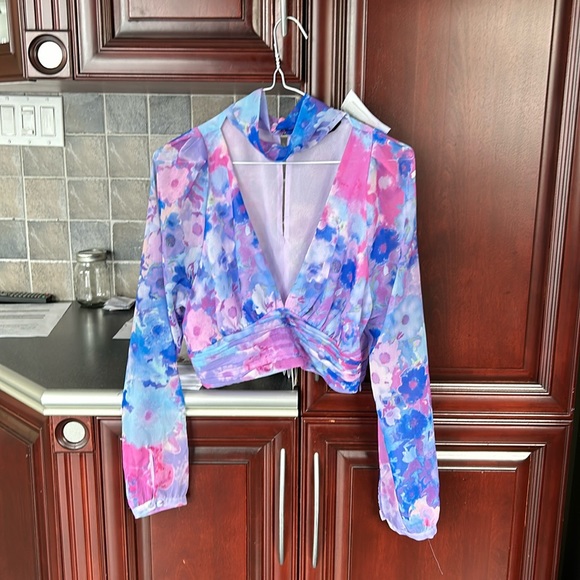 ZARA gorgeous purple/blue cropped blouse size small - Picture 7 of 12